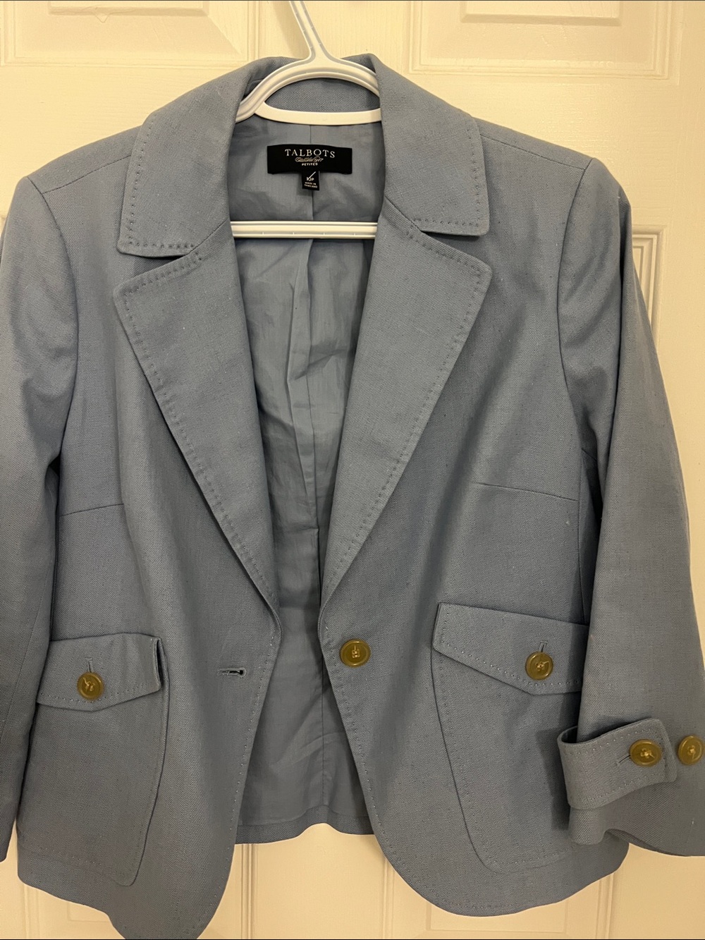 Talbots Light Blue Women's Tailored Blazer with Buttoned Pockets